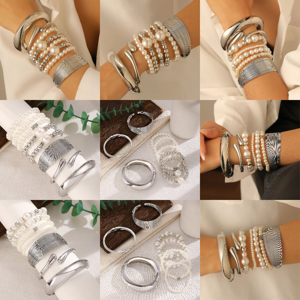 European and American cross-border fashion exaggerated bracelet, unique women's open hip-hop irregular alloy bracelet.