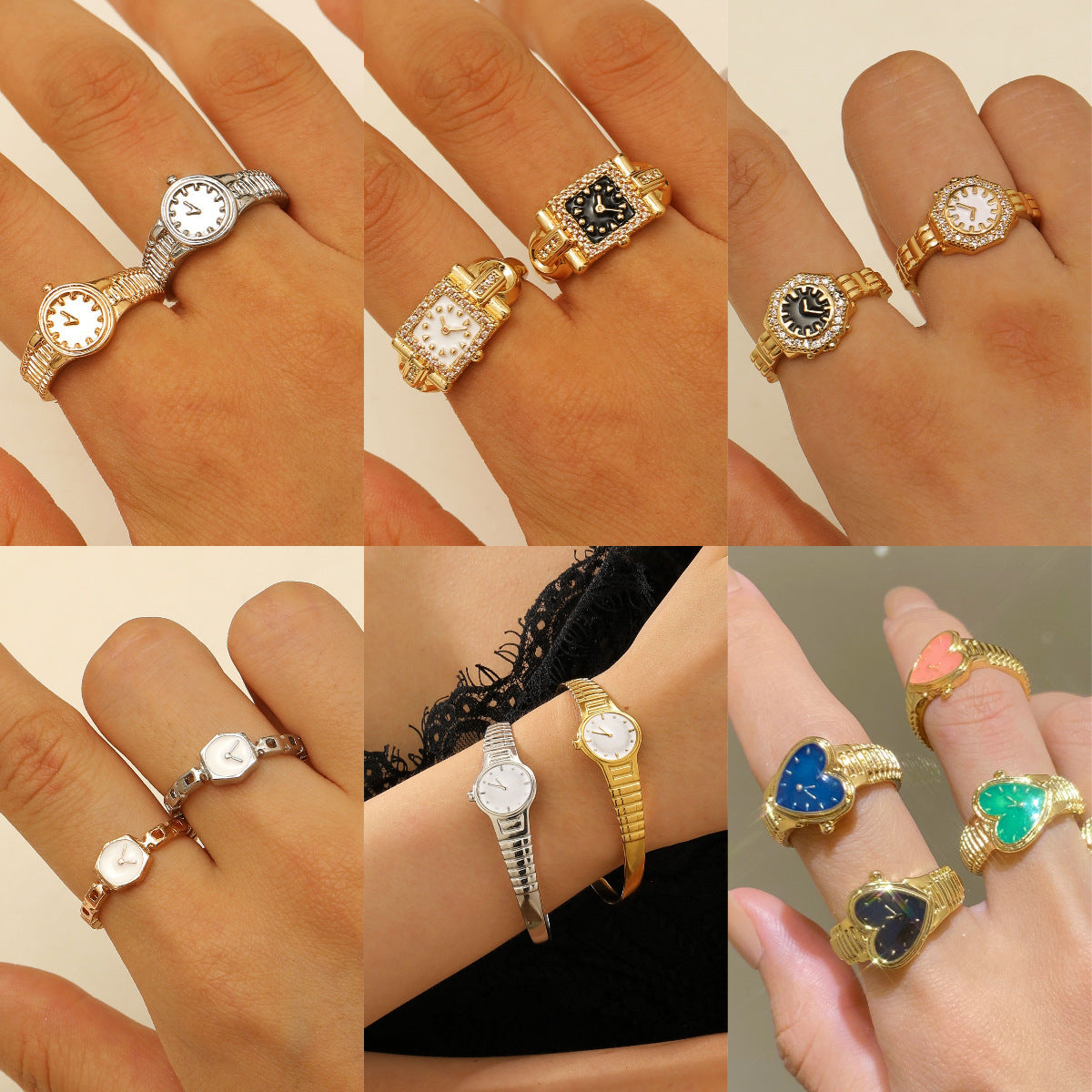 Small gold watch ring with adjustable opening, European and American style, personalized light luxury couple's index finger ring, Qixi Festival (Chinese Valentine's Day)