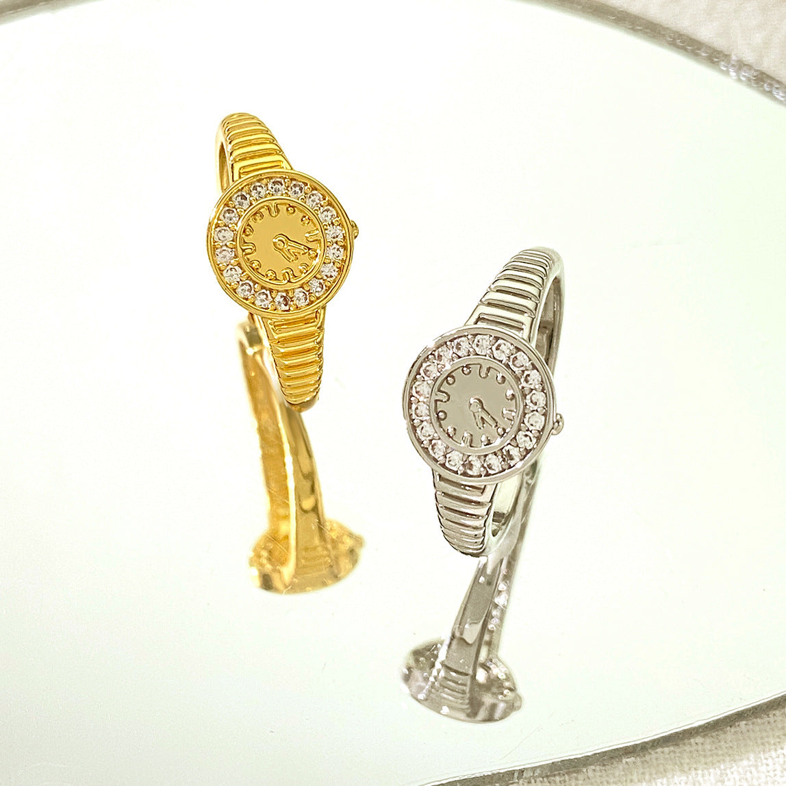 Small gold watch ring with adjustable opening, European and American style, personalized light luxury couple's index finger ring, Qixi Festival (Chinese Valentine's Day)