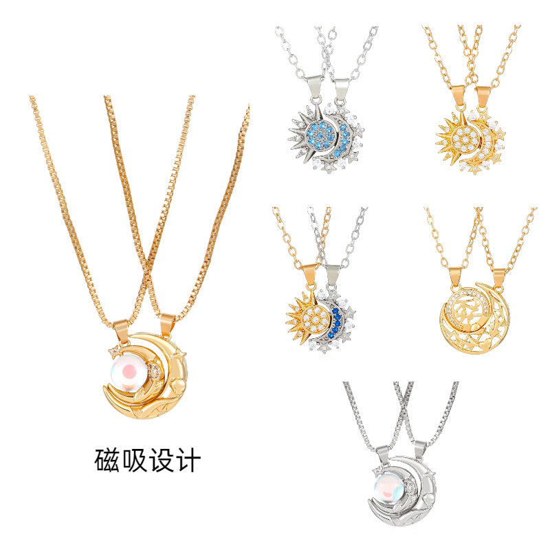 New Moon and Sun Couple Necklace, Magnetic Sun and Moon Clavicle Chain, Valentine's Day Gift for Men and Women