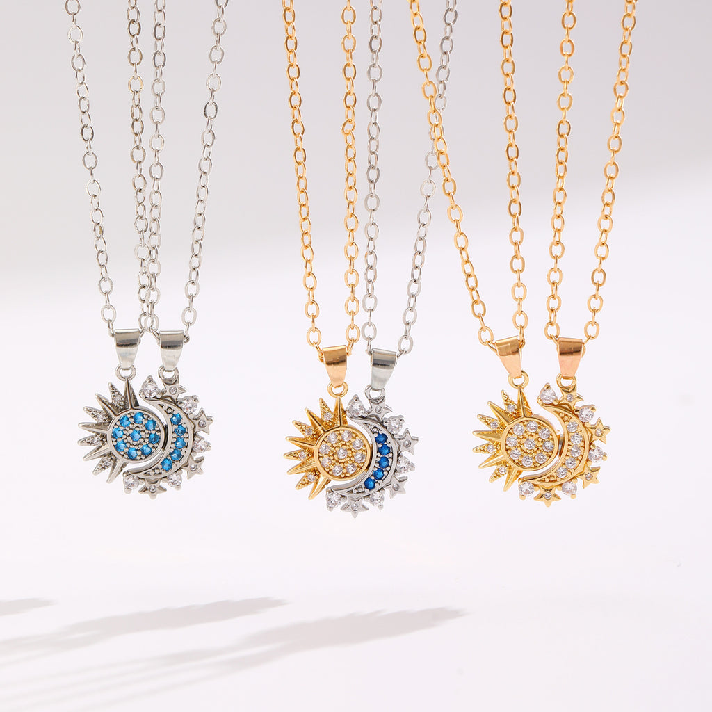 New Moon and Sun Couple Necklace, Magnetic Sun and Moon Clavicle Chain, Valentine's Day Gift for Men and Women