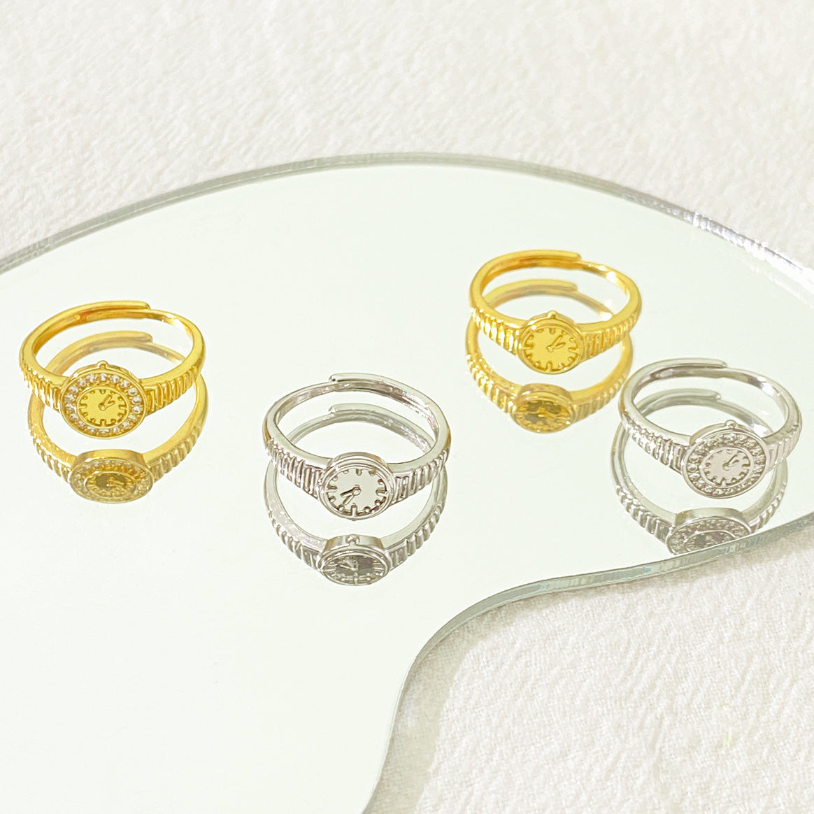 Small gold watch ring with adjustable opening, European and American style, personalized light luxury couple's index finger ring, Qixi Festival (Chinese Valentine's Day)