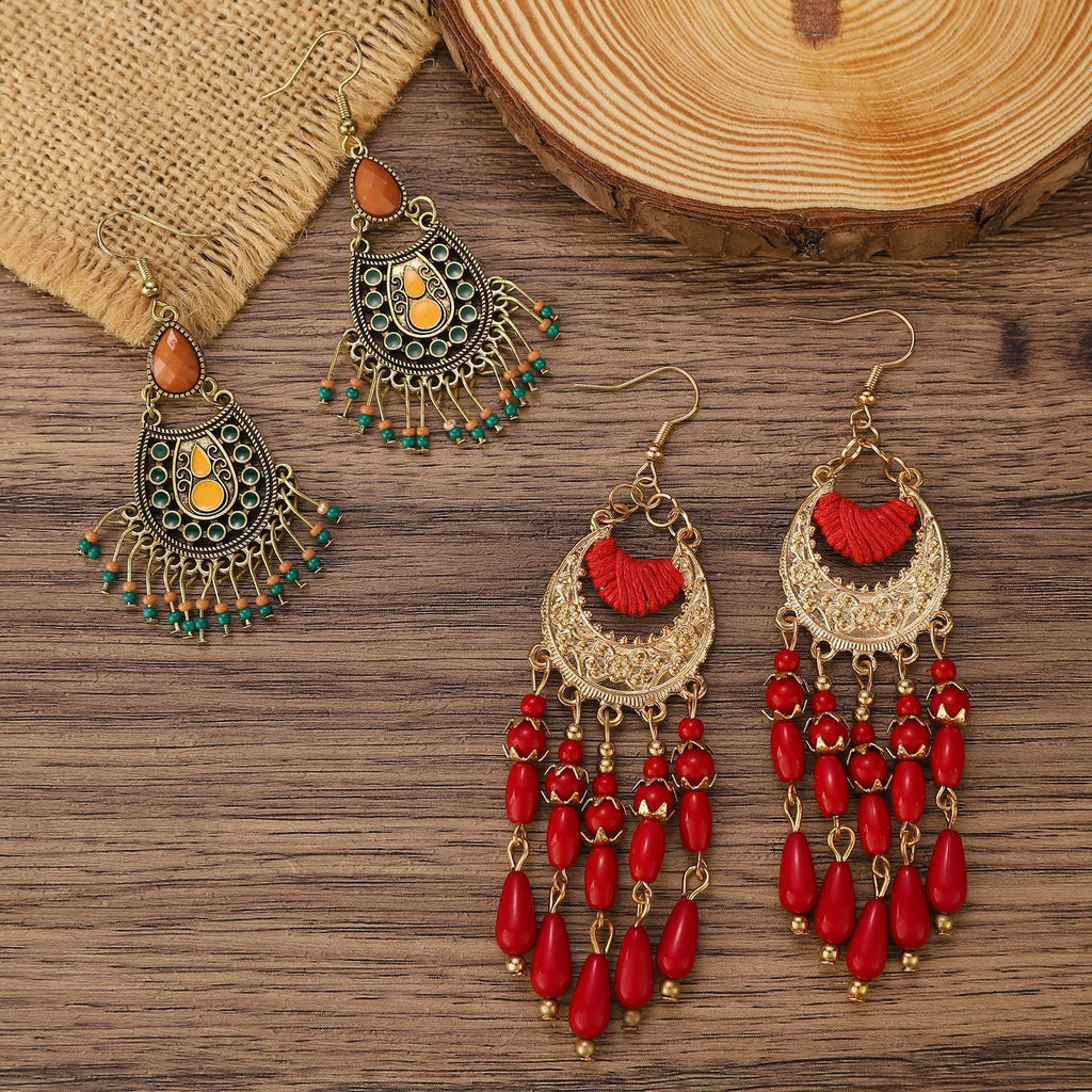 Exotic vintage metal openwork flower earrings, Bohemian carved court style earrings