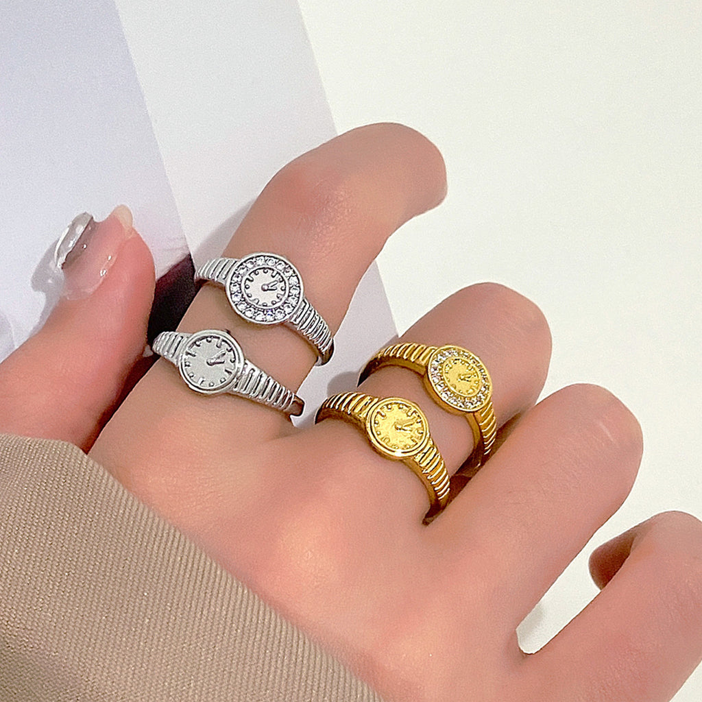 Small gold watch ring with adjustable opening, European and American style, personalized light luxury couple's index finger ring, Qixi Festival (Chinese Valentine's Day)