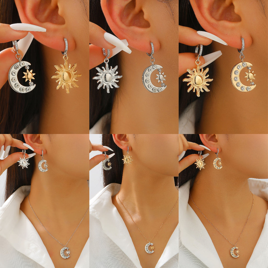 Fashionable Moon and Sun Pendant Necklace, Elegant and Sophisticated, European and American Cross-Border Jewelry, Sun and Moon Pendant Clavicle Chain for Women