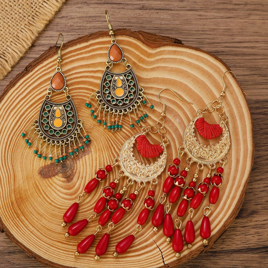 Exotic vintage metal openwork flower earrings, Bohemian carved court style earrings